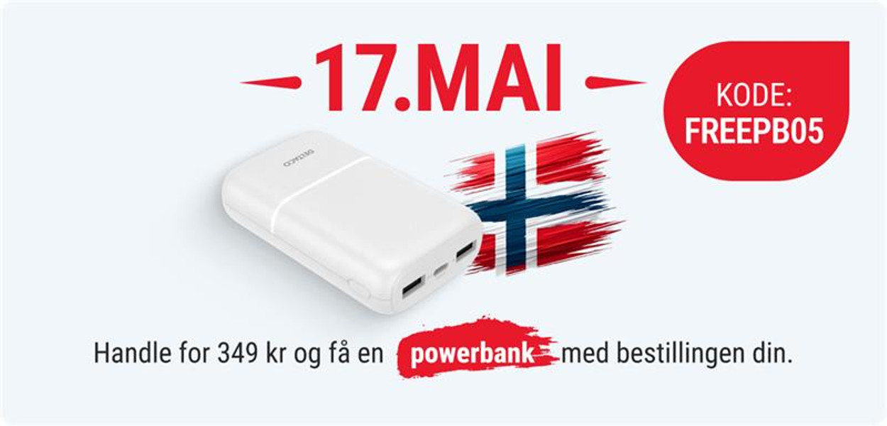 17 mai powerbank på kjøpet