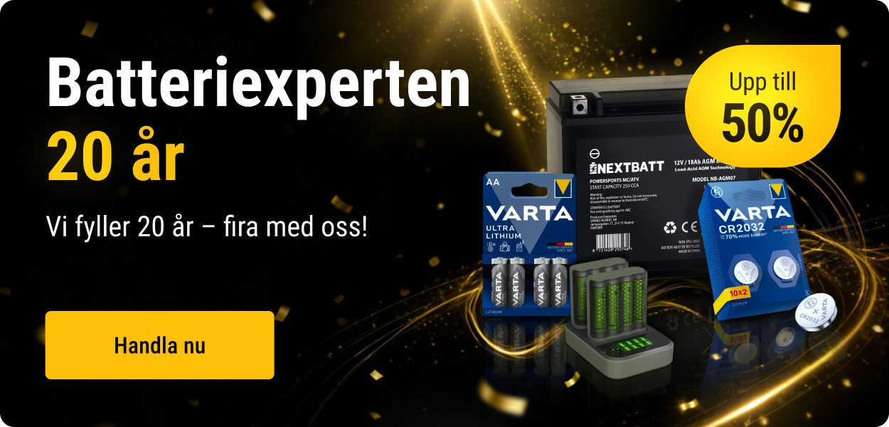 Batteriexperten 20 år upp till 50%