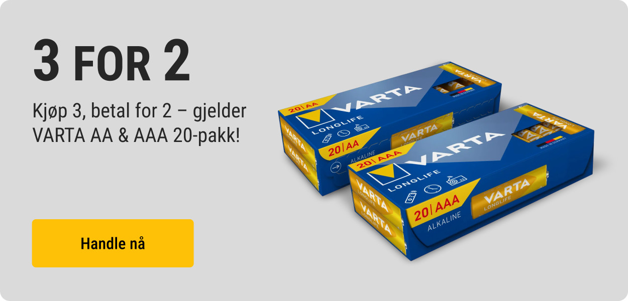 3 for 2 på Varta AA- og AAA-pakninger med 20 stk.