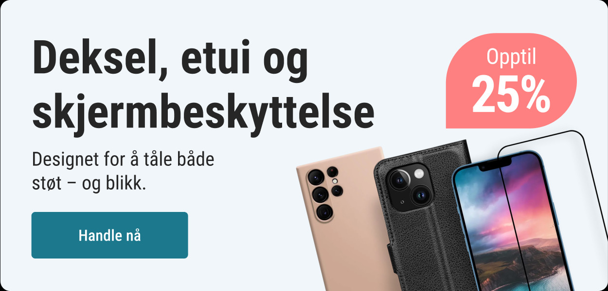 Mobildeksler, etuier og skjermbeskyttere – Opptil 25 % rabatt