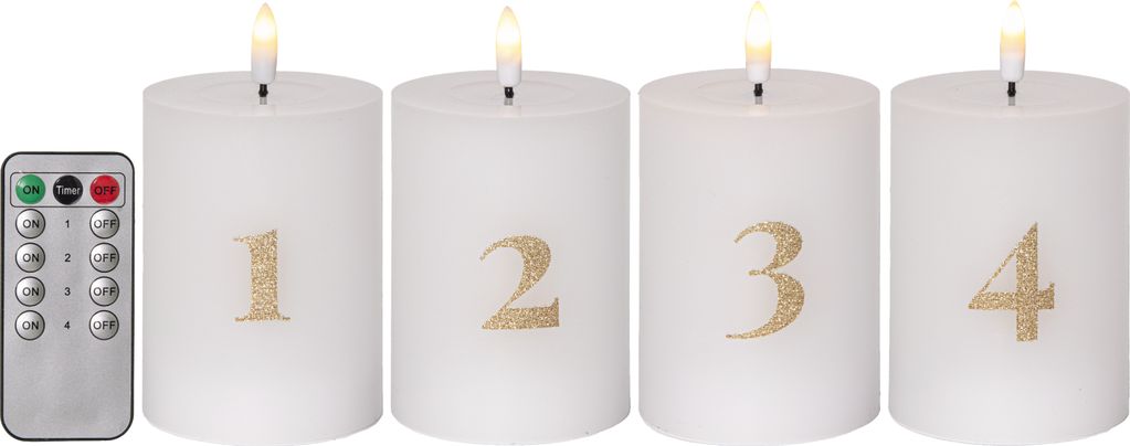 LED-LOHKOVALOT 4 KPL LIEKKIADVENTTIVALOJA / 12,5 CM / KAUKOSÄÄDIN JA AJASTIN