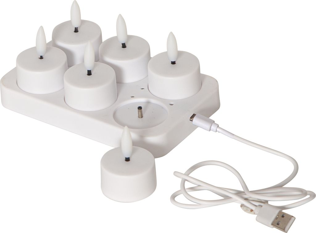 LED-lys 6-pak Flamme Charge 40x50mm - genopladeligt