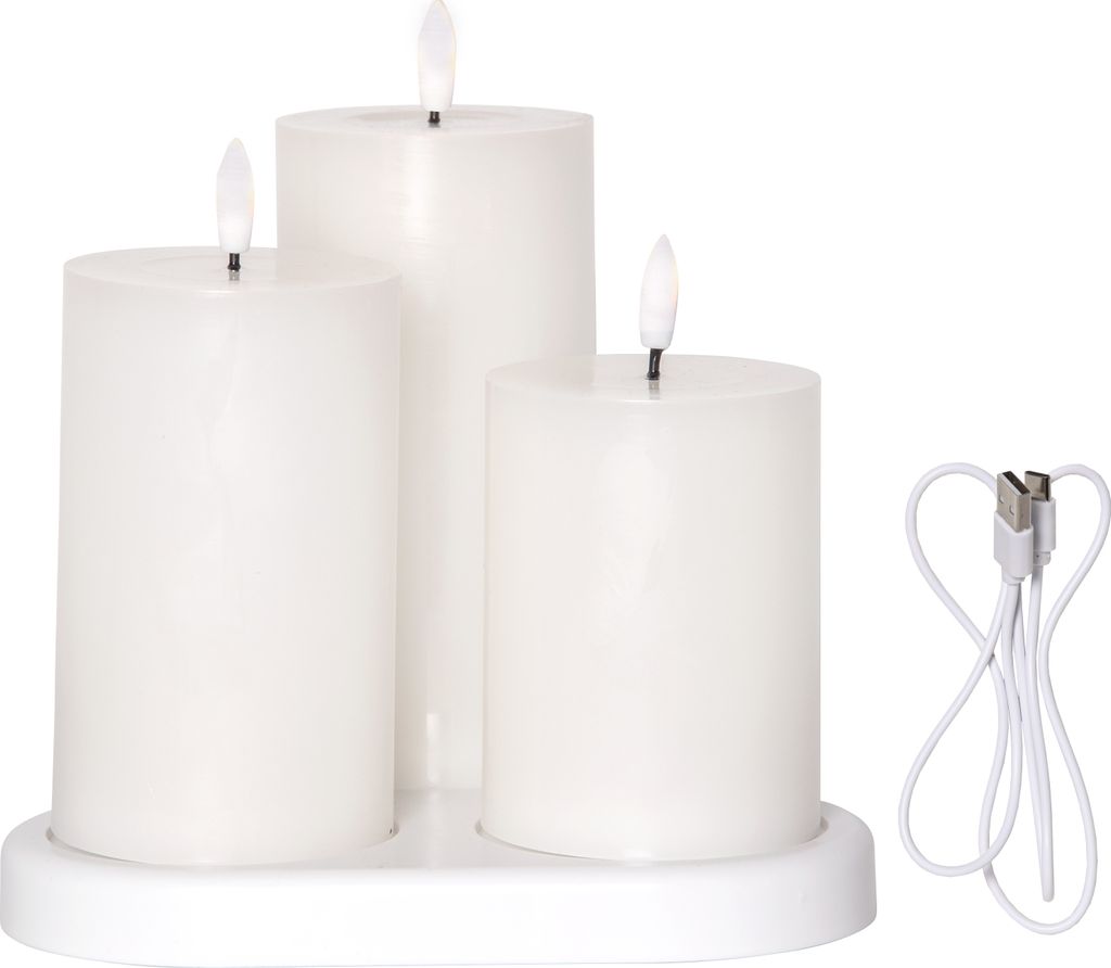 LED Blokklys 3-pakk Flamme Charge – Oppladbare