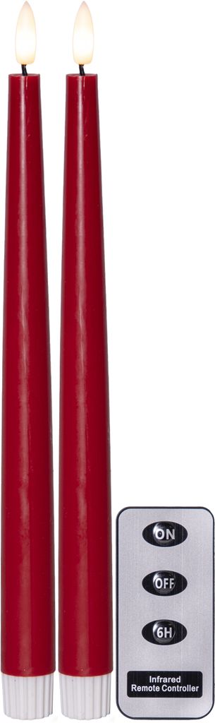 LED Antiklys 2-pak Flamme Slim Rød 28,5 cm med timer