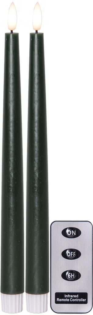 LED Antiklys 2-pak Flamme Slim Grøn 28,5 cm med timer