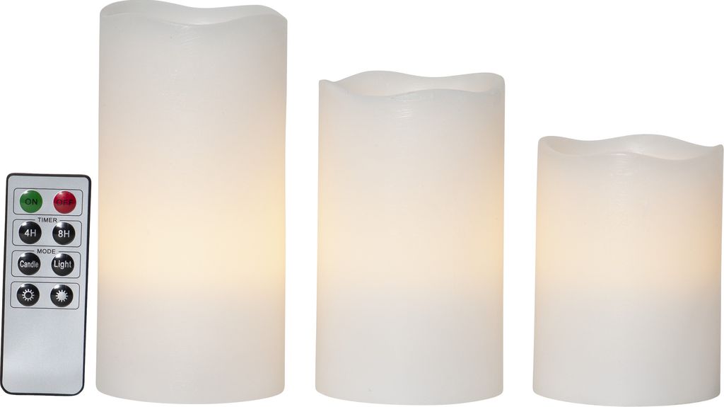 LED-blokklys 3-pakning May - hvite med timer