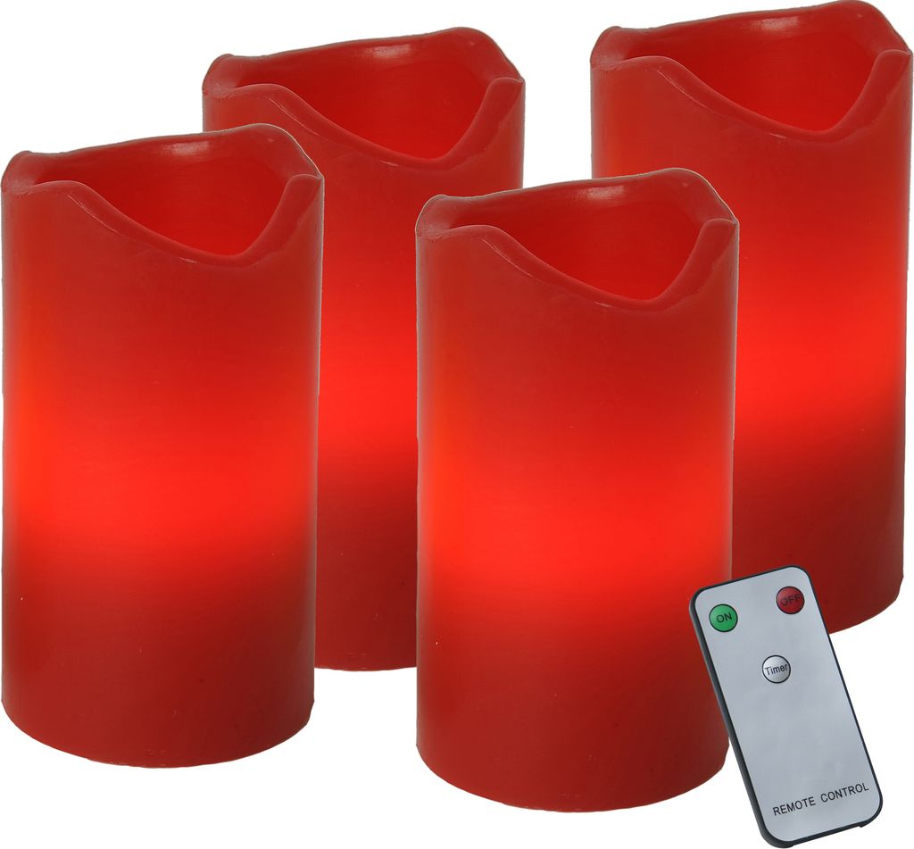 LED BLOCKLJUS 4-PACK RÖDA ADVENTSLJUS / 10 CM / FJÄRRKONTROLL OCH TIMER