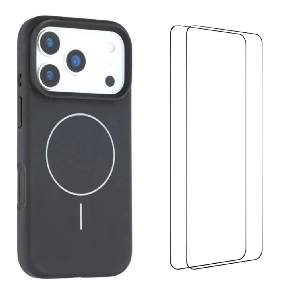 iPhone 18 Pro Max MagSafe-yhteensopiva kuori kahdella näytönsuojalla - musta