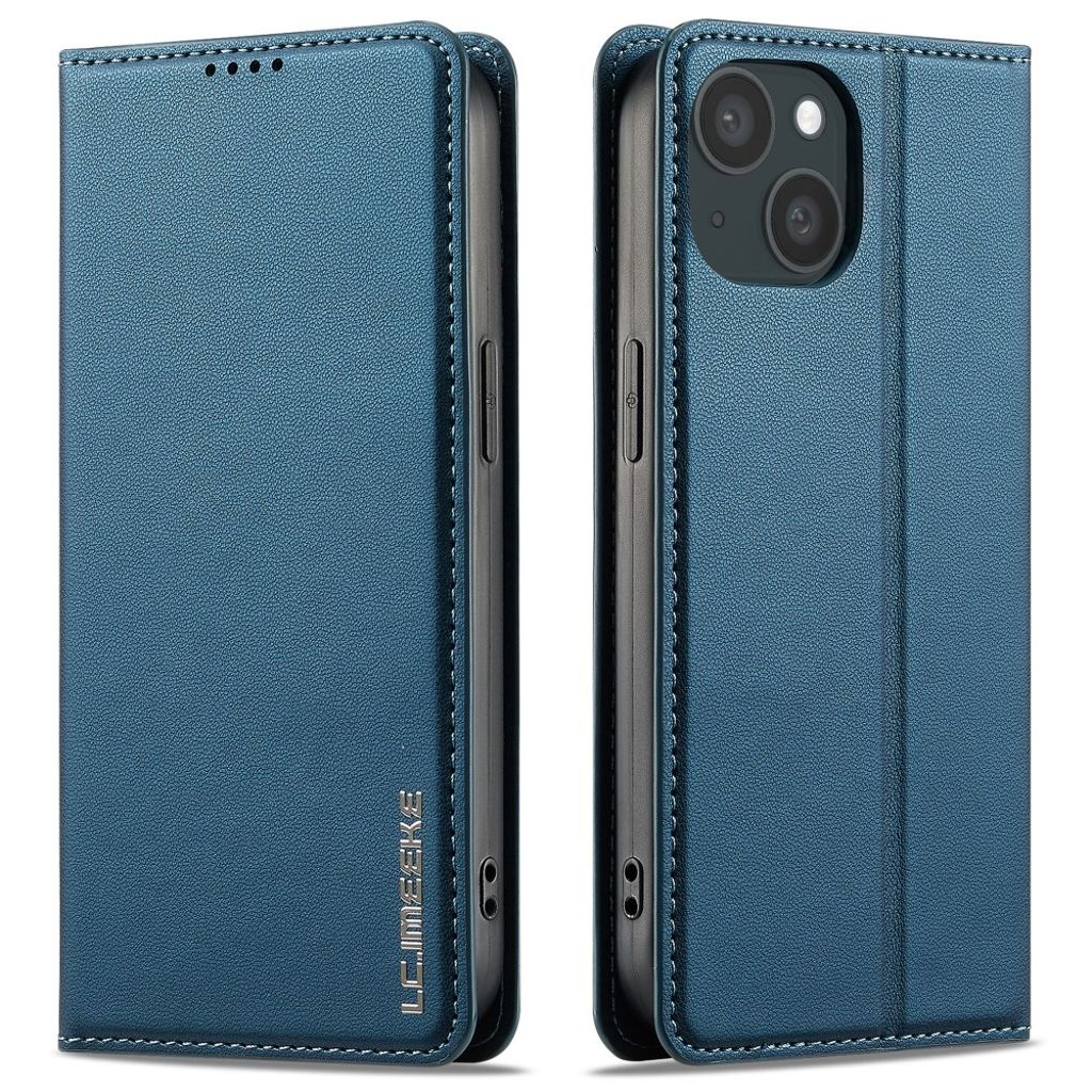 LC.IMEEKE iPhone 14/13 Wallet Cover Stand PU Leather - Blue