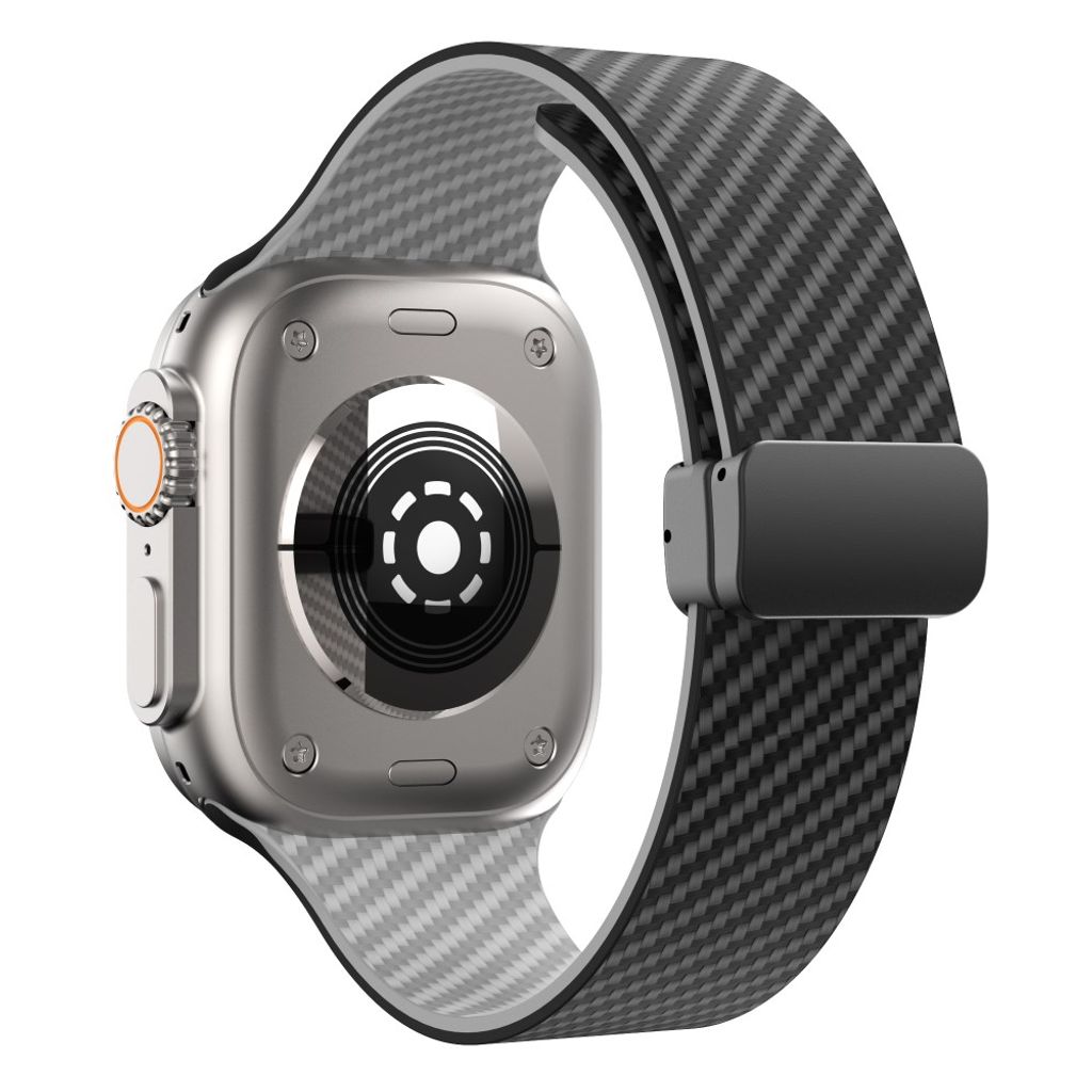Apple Watch 49 / 46 / 44 / 42mm Klockarmband kolfibertextur - Svart/Grå