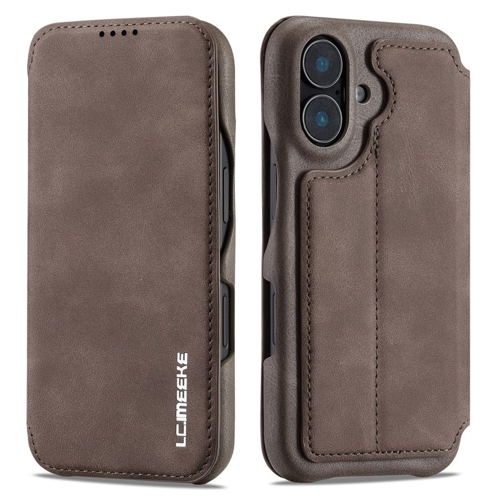 LC.IMEEKE iPhone 16 Plus Wallet Cover Card Holder Stand – Coffee