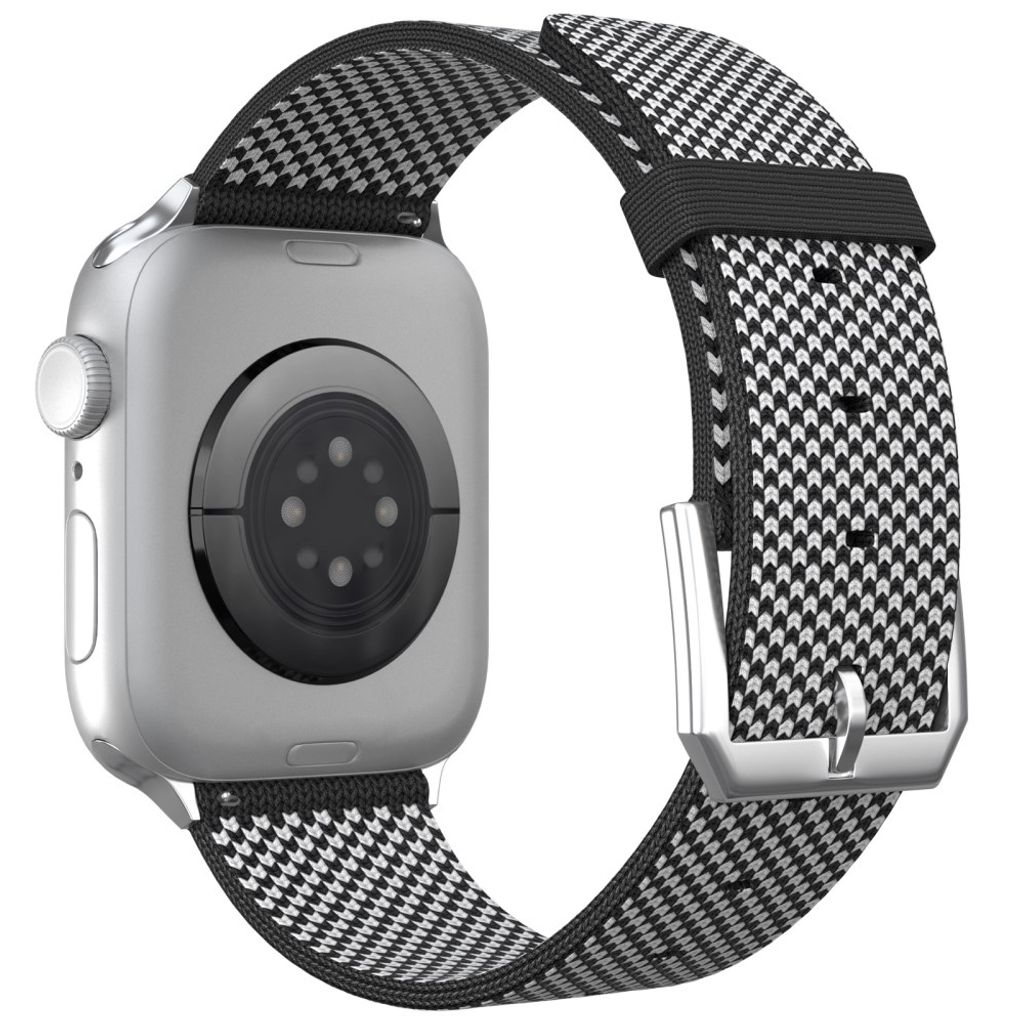 Apple Watch 49 / 46 / 44 / 42mm Säädettävä nailoninen kellonranneke - Musta/valkoinen