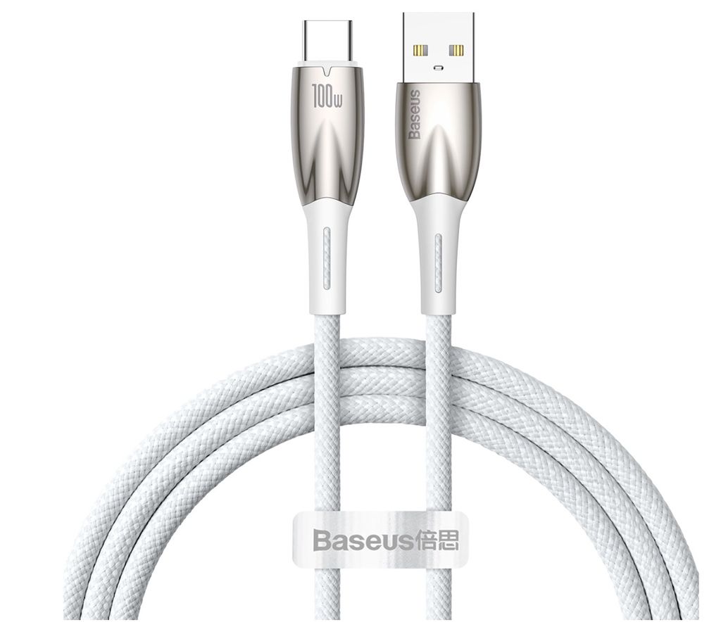 Baseus USB-A till USB-C snabbladdningskabel, 100W, 480Mbps, 1m - Vit