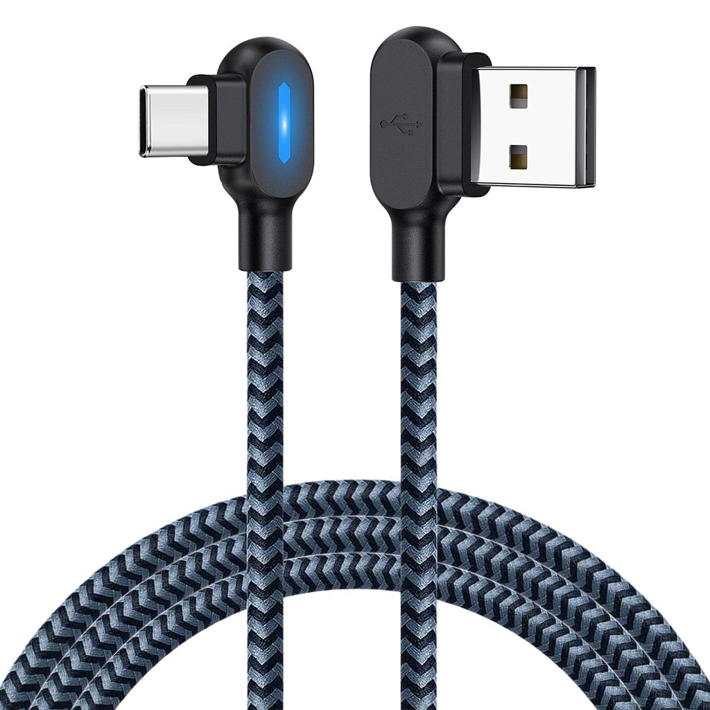 SIGN vinklet USB-C-kabel med LED-indikator 2.1A, 12W, 1m - Sort