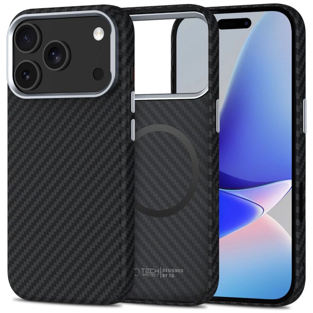 Tech-Protect Ion Carbon MagSafe Case for iPhone 17 Pro - Black/Silver