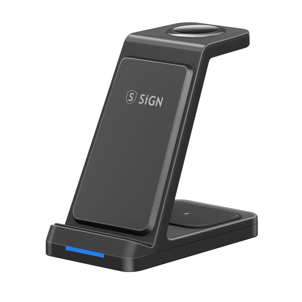 SiGN 3-in-1 Qi Langaton Latausteline 15W - Musta