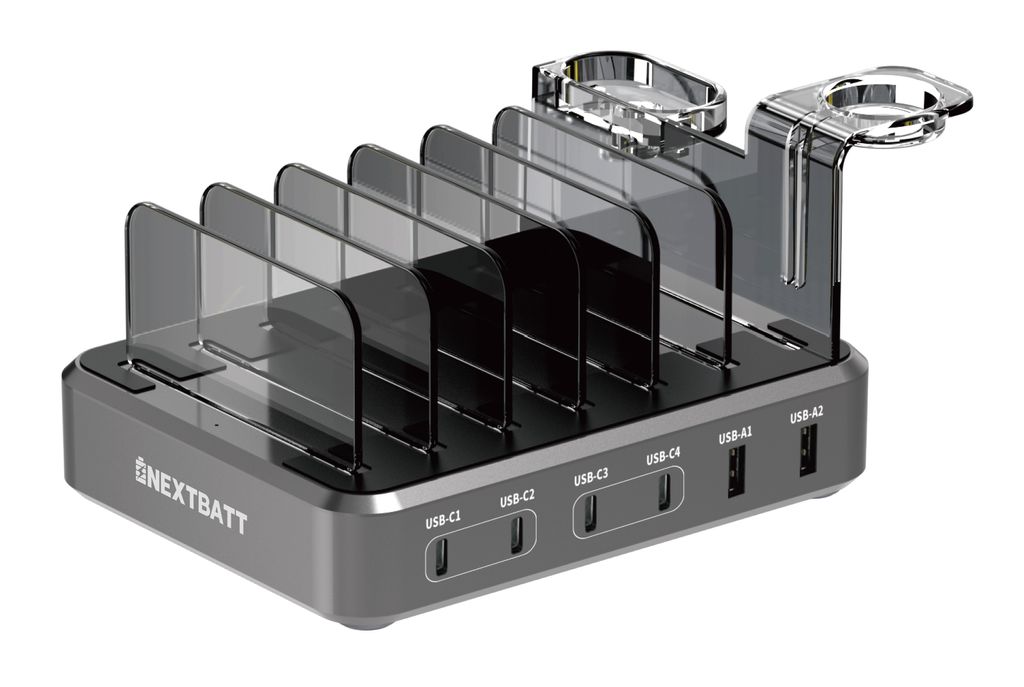 NEXTBATT Laddningsstation med 6 portar, 120W – svart