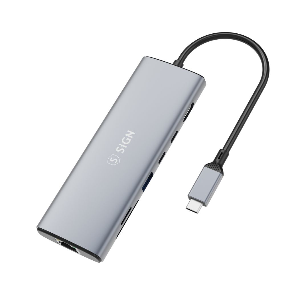 SiGN 7-i-1 HUB USB-C till USB-A / 2x USB-C / HDMI 4K@60Hz / RJ45 / SD / TF | 1867 | Batteritema