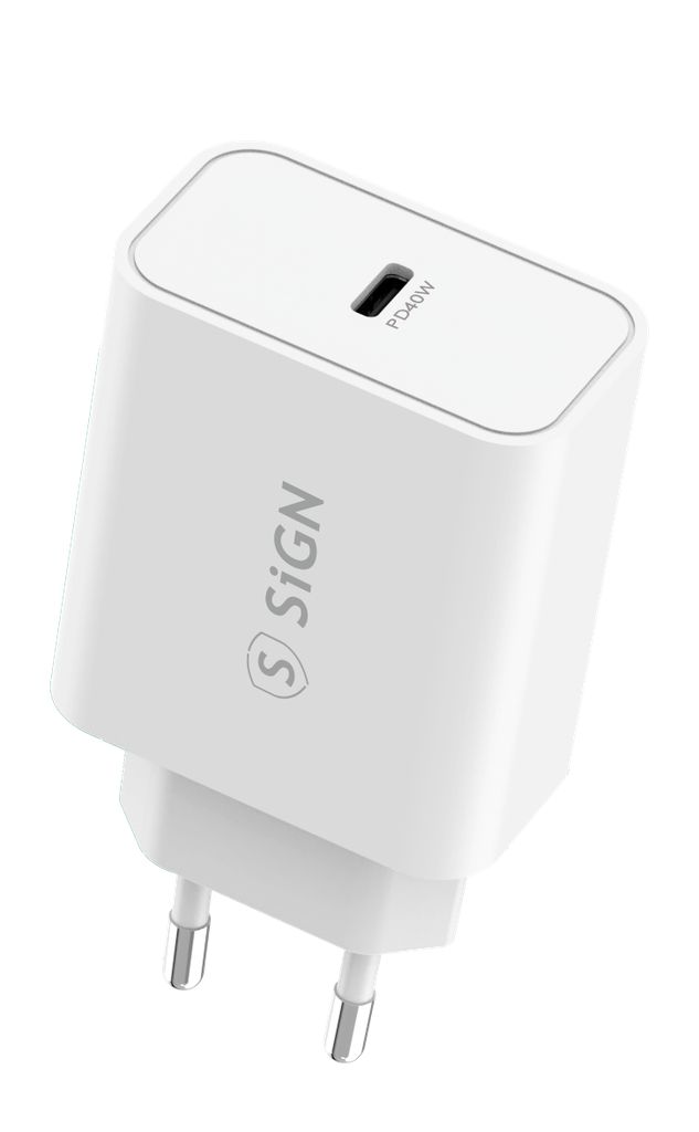SiGN 40W laturi USB-C PD pikalataus MacBook Airille, iPhonelle ja muille - valkoinen