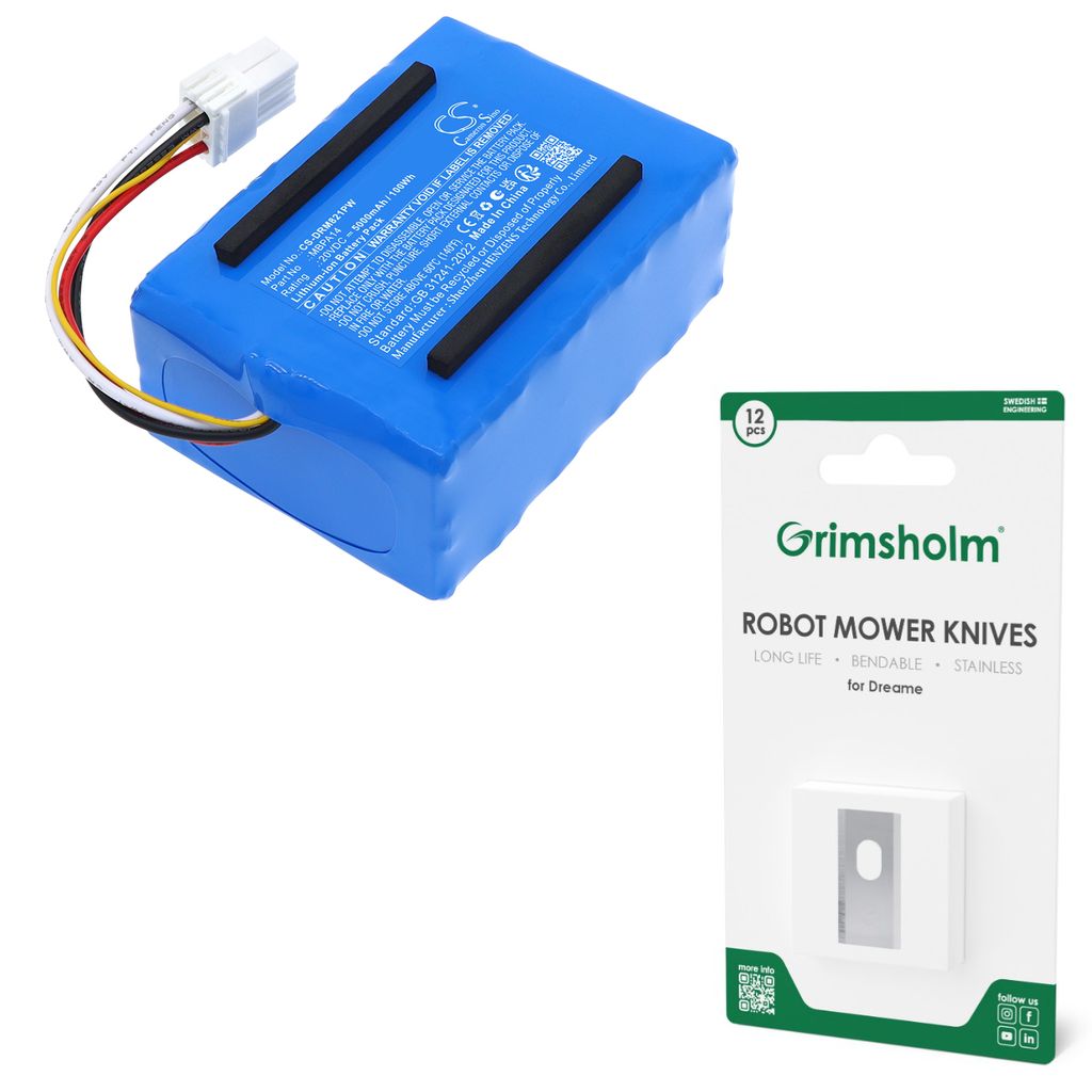 Batteri till Dreame A1/A2 m.fl. + robotgräsklipparknivar (12-pack) | Batterier - Gräsklipparbatterier - Gräsklipparbatterier Modeller | Batteritema