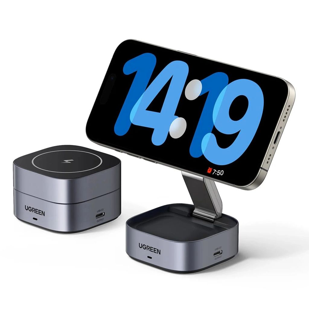 Ugreen 3in1 Magsafe to Qi langaton laturi puhelimelle / kuulokkeille USB-C-portilla - musta