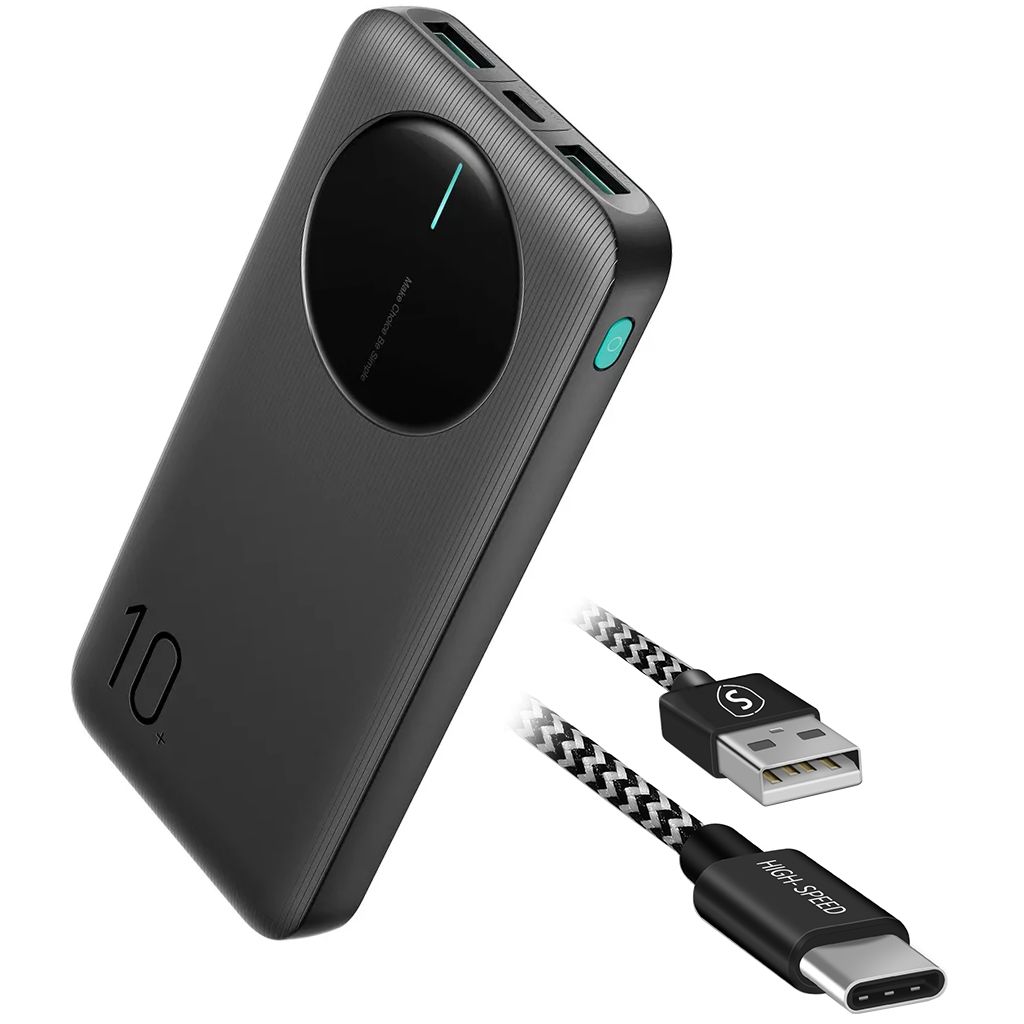 Joyroom 10000mAh LED Powerbank 2.4A met kabel - Zwart
