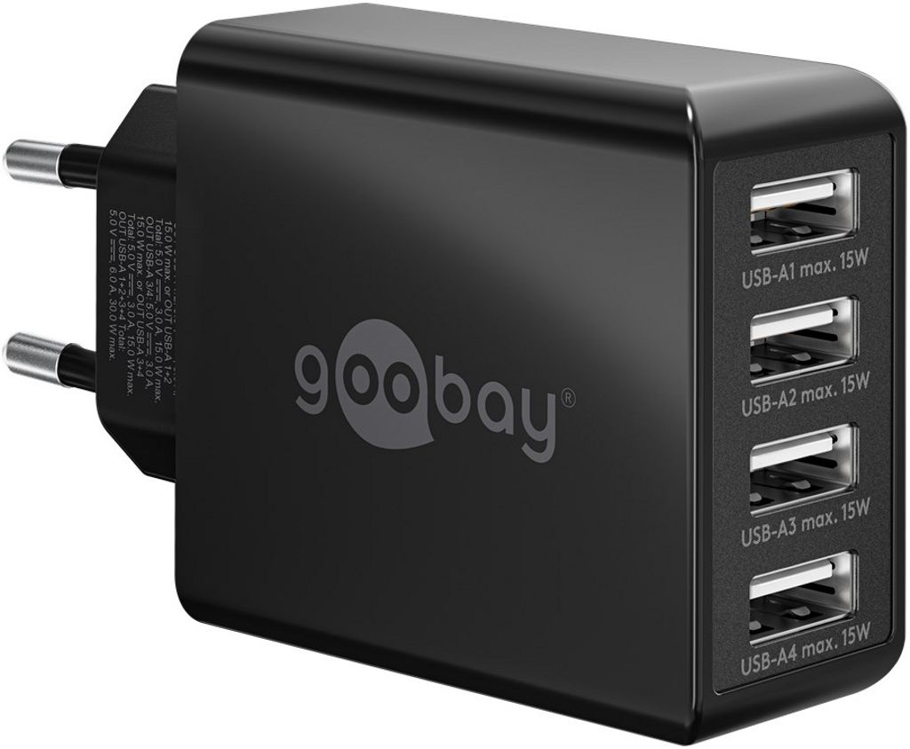 Goobay Ładowarka ścienna 4x USB-A 30W - Czarny