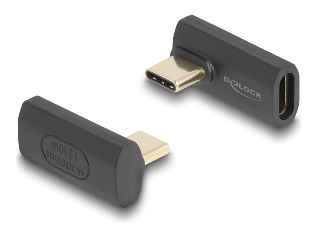 Adapter kątowy Delock USB-C męski na żeński, 40 Gbps, 240W PD, 8K @ 60Hz - Szary