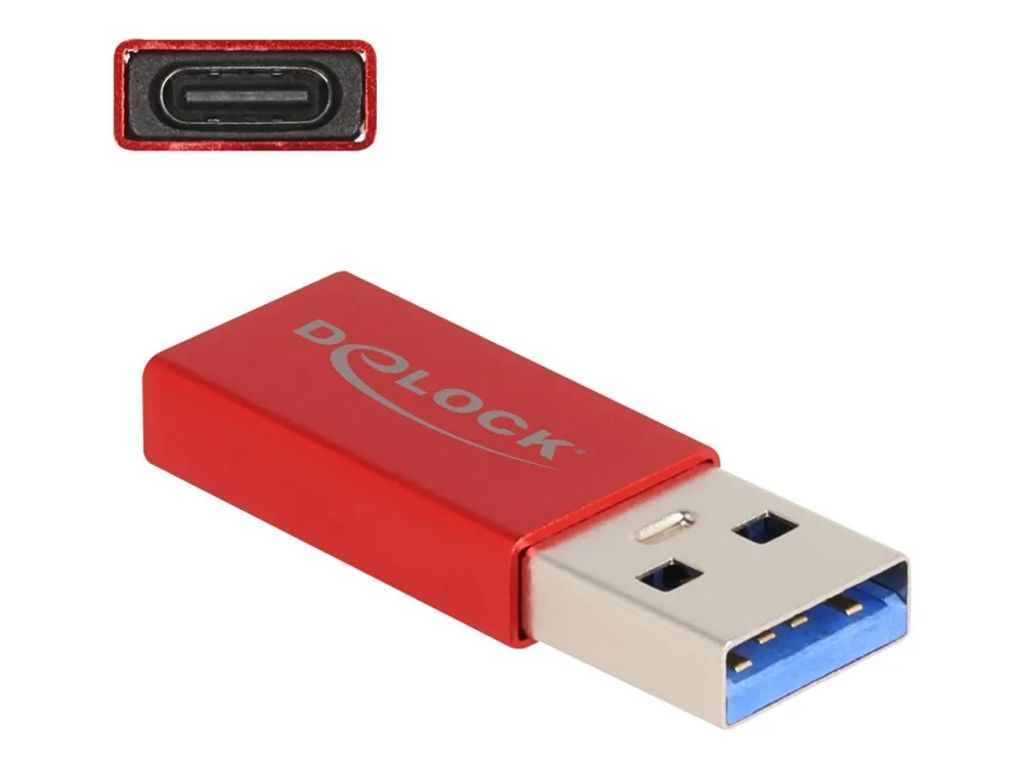 Adapter Delock USB-A męski do USB-C żeński, aktywny, 10 Gbps - czerwony