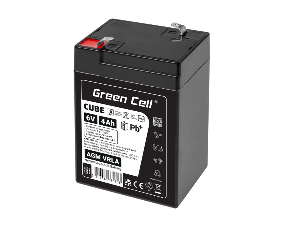 Green Cell CUBE AGM IP54 6V 4Ah VRLA Bateria Gel deep