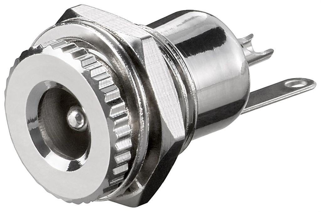 Goobay DC chassis-stik pin 2,1 mm med loddeterminaler - sølv