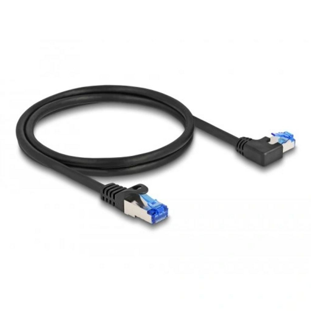 Delock RJ45 nettverkskabel Cat.6A, rett/vinklet venstre, 1 m – svart