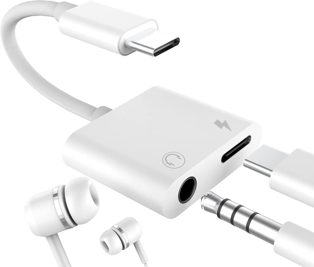 SiGN USB-C - 3,5 mm AUX-sovitin, 3A - Lataa ja kuuntele - valkoinen
