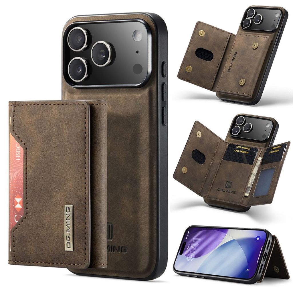 DG.MING iPhone 18 Pro/17 Pro Deksel med Avtakbar Lommebok - Brun