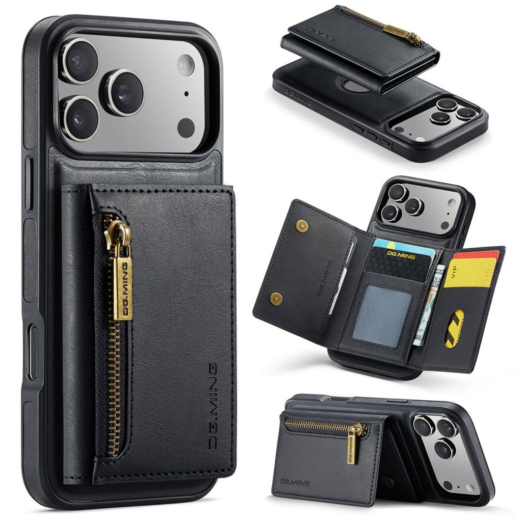 DG.MING iPhone 18 Pro/17 Pro Deksel med Magnetisk Avtakbar Lommebok - Svart