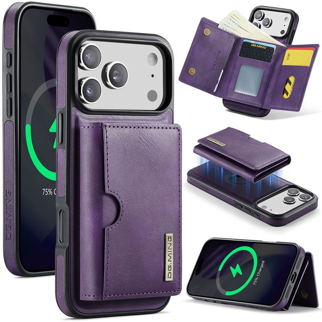 DG.MING iPhone 18 Pro/17 Pro Deksel med Magnetisk Lommebok - Lilla