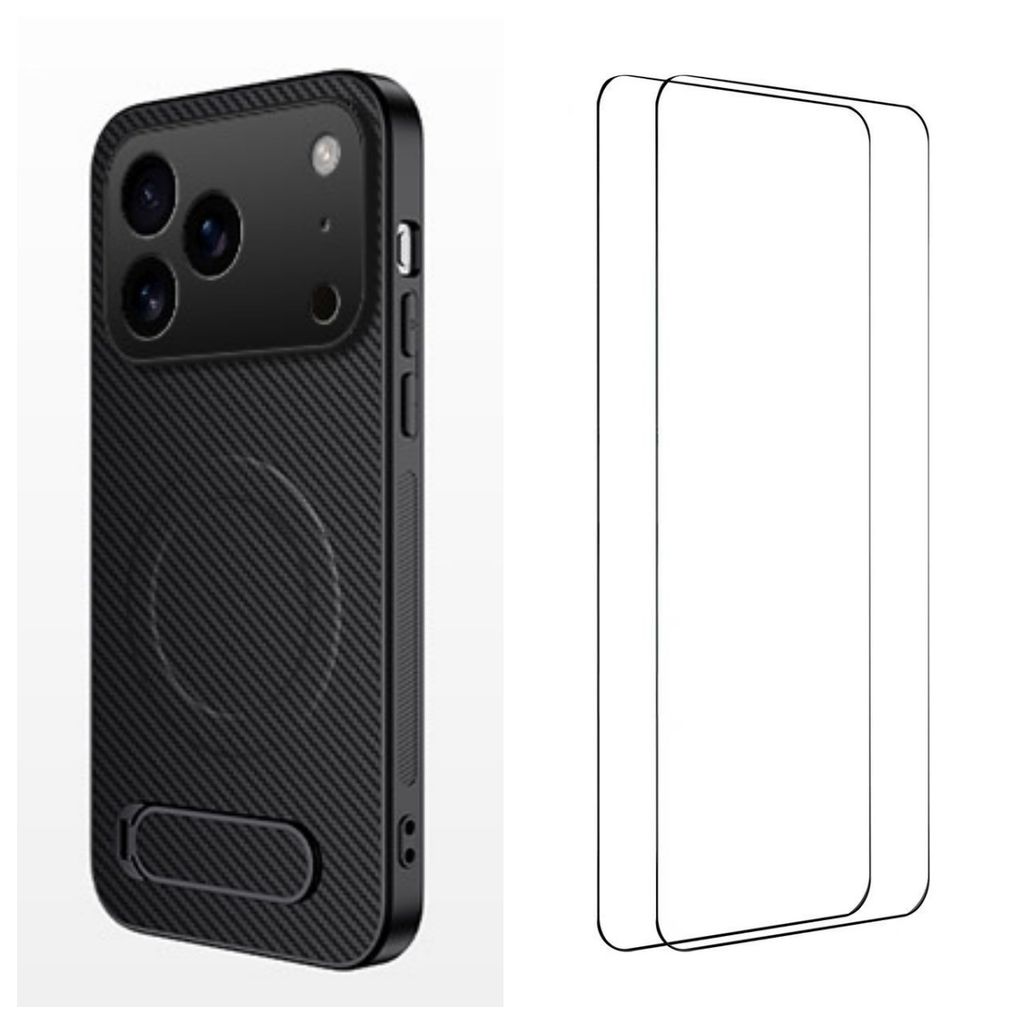 iPhone 18 Pro Kulfiber MagSafe-cover med 2x skærmbeskyttelse - Grå