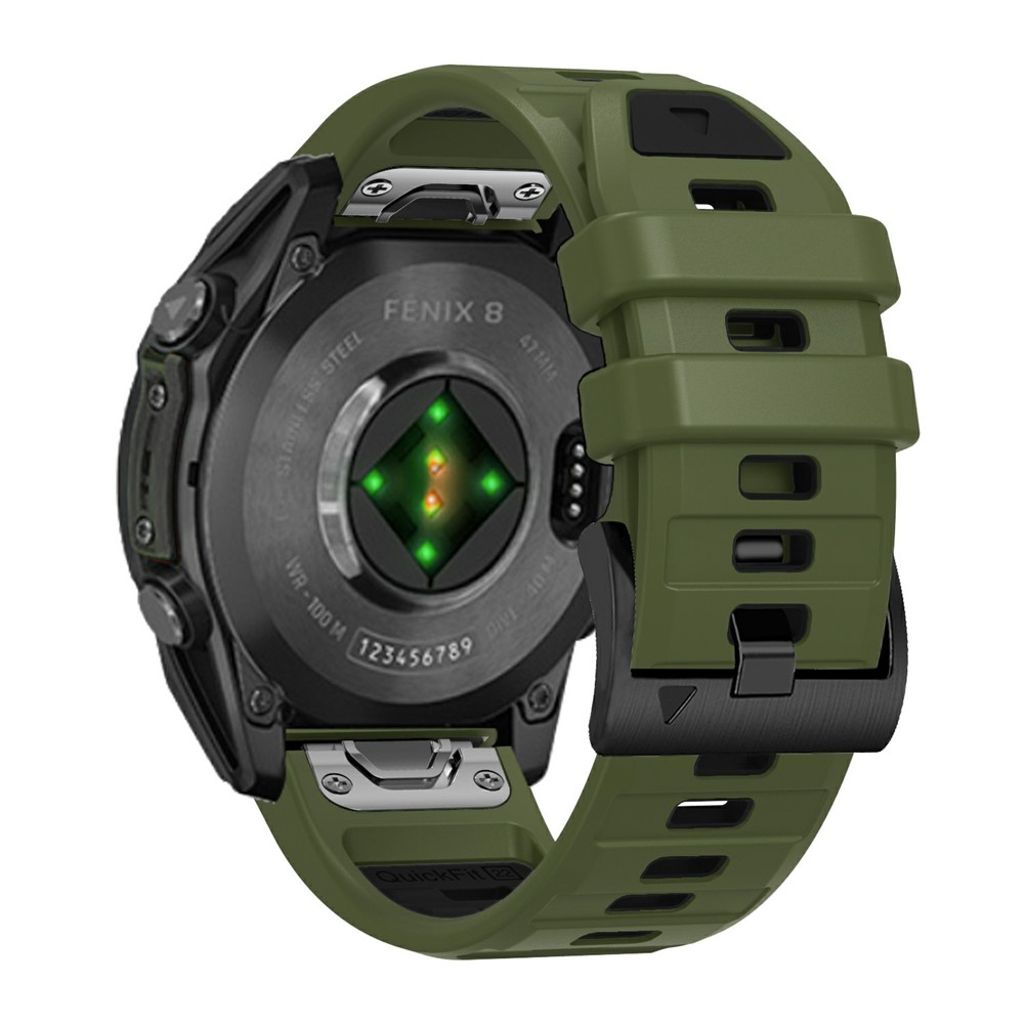Garmin Fenix 8/Fenix E/Quatix 7 Pro etc. Urrem Silikone – Grøn/Sort