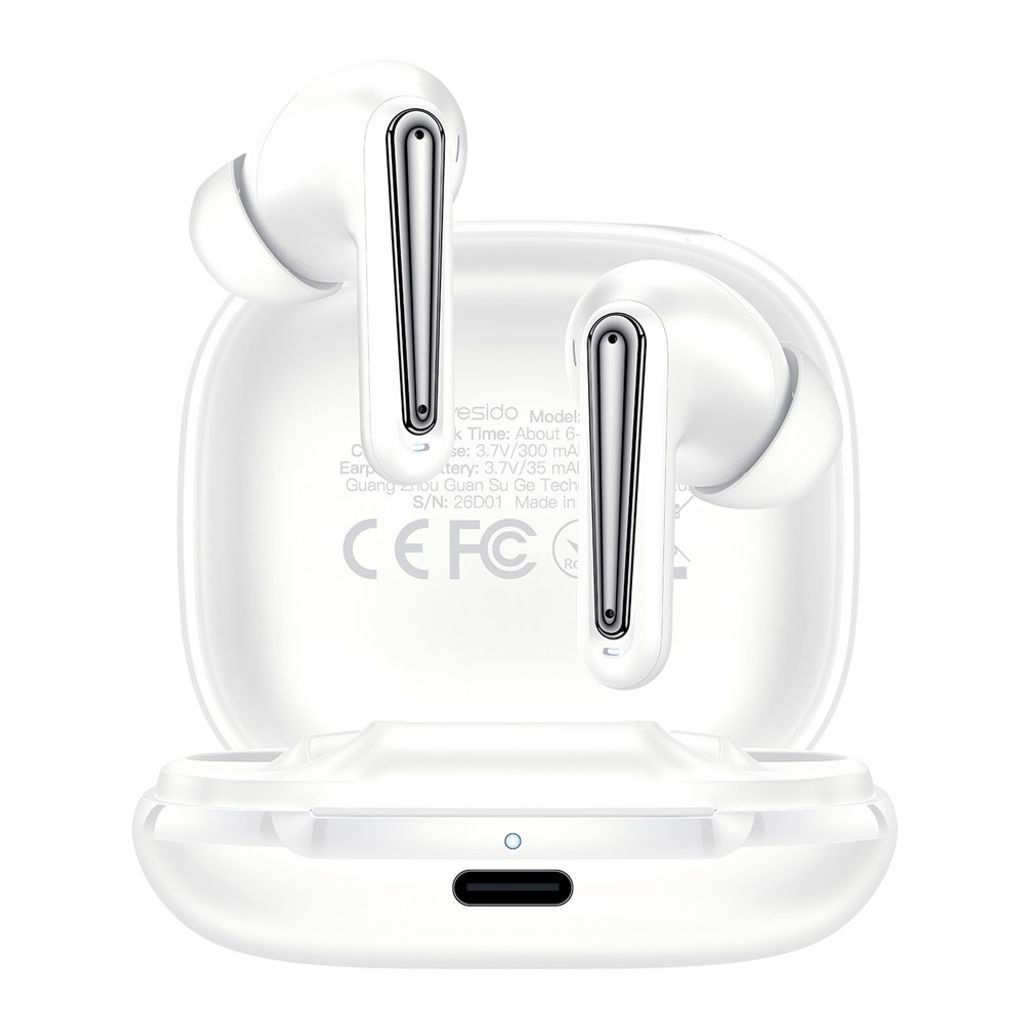 Yesido TWS45-WHT Bluetooth-nappikuulokkeet ANC/ENC-toiminnolla – valkoiset
