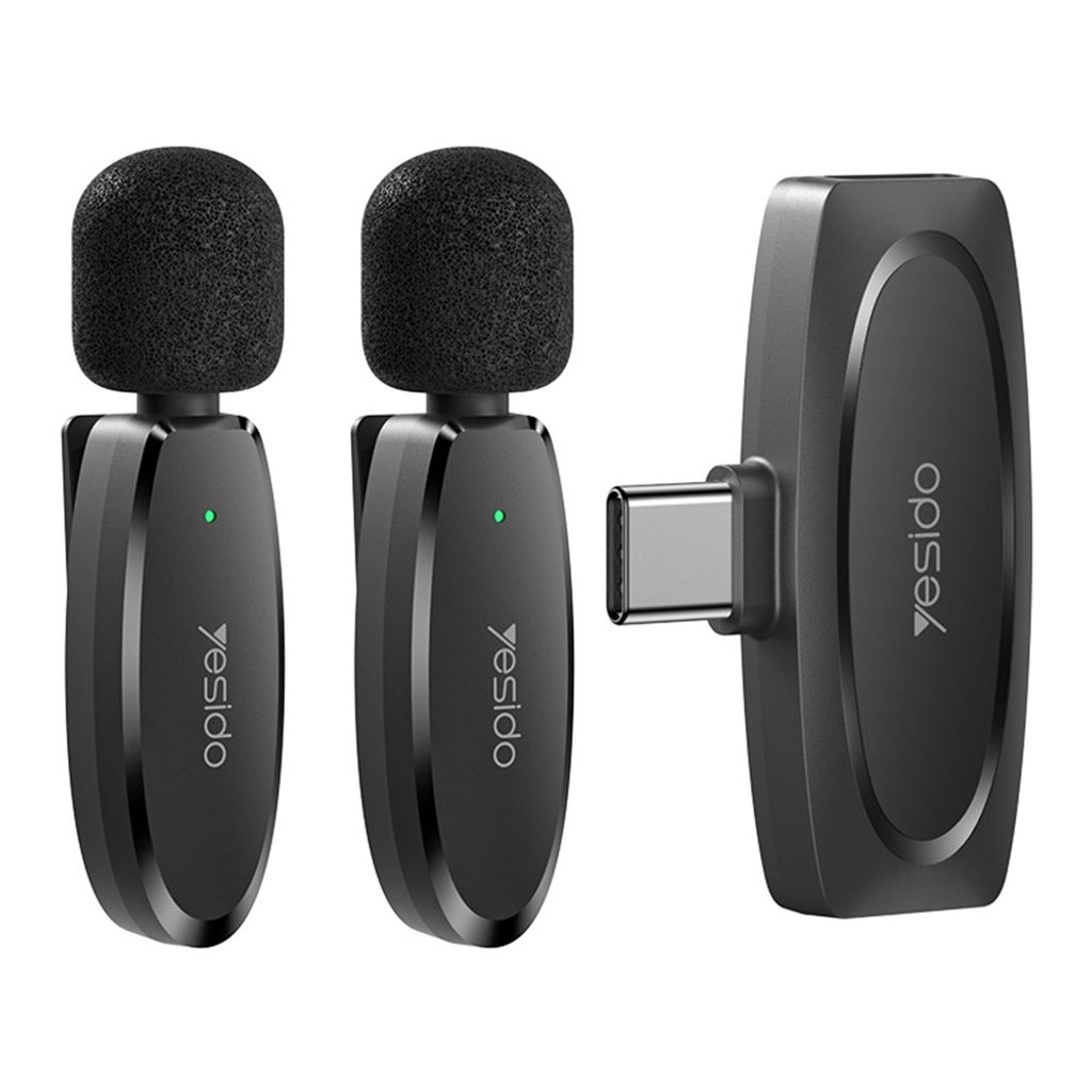 Yesido KR13 USB-C trådløs MEMS-mikrofon med klips, 2-pakning – svart