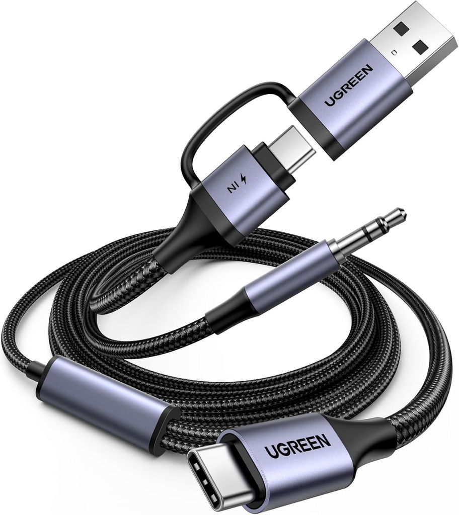 UGREEN USB-C till 3,5 mm ljudadapter och laddningskabel, 1,5 m