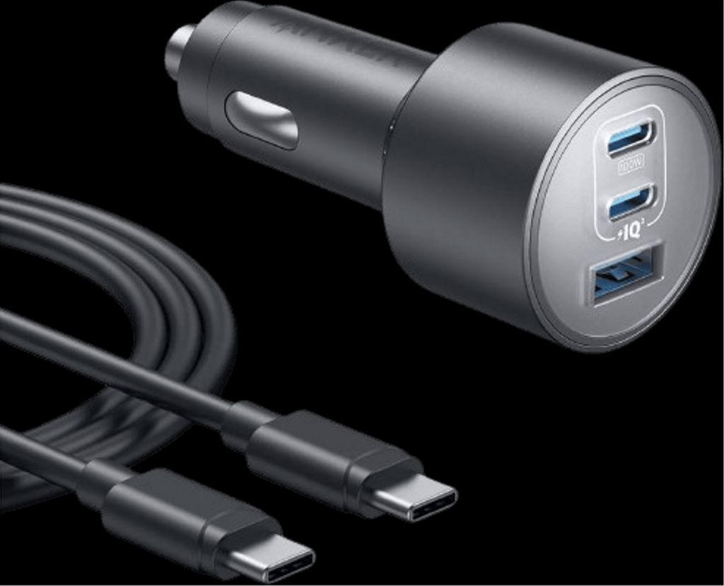 Anker billader 167W med 3 porte og USB-C kabel – grå