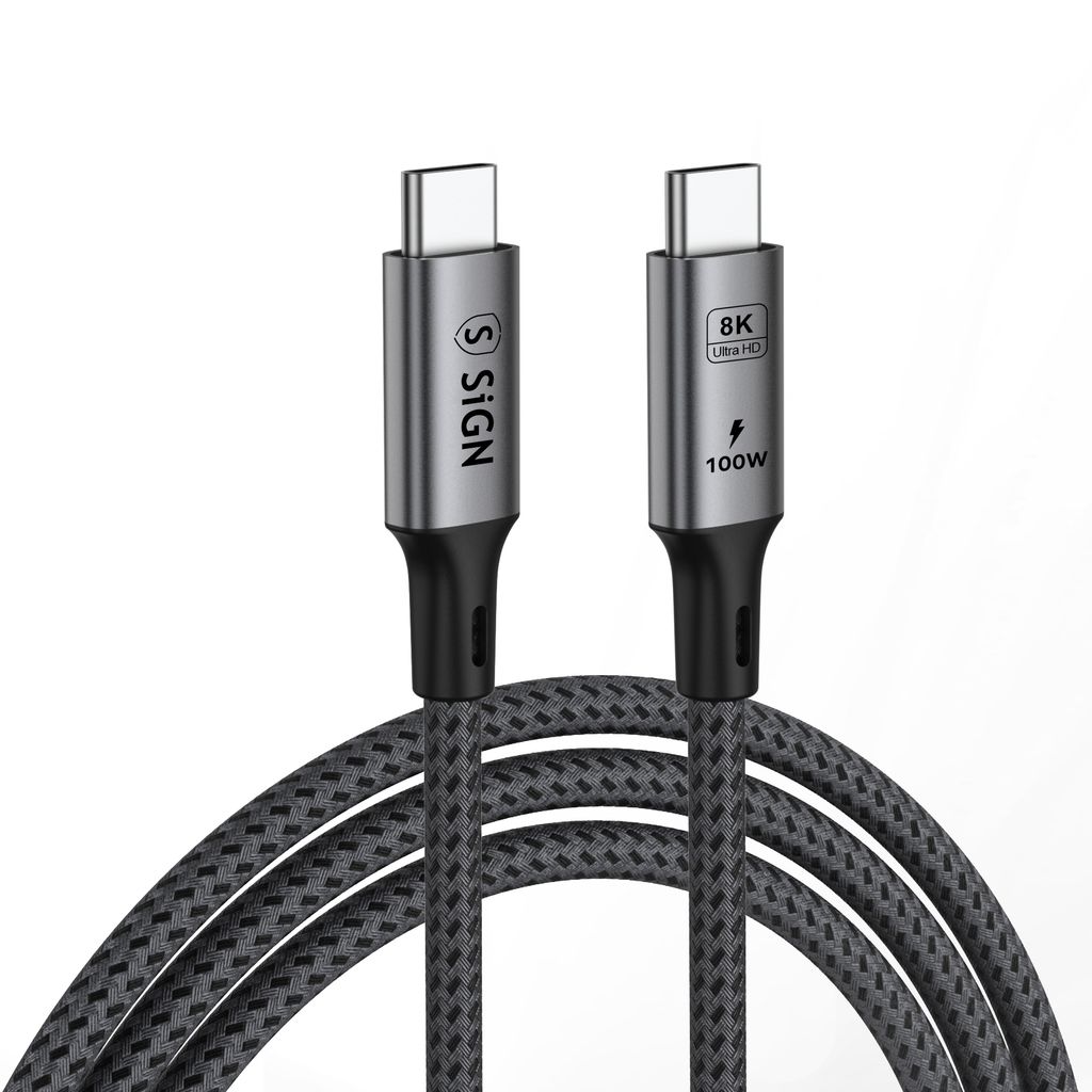 SiGN USB-C - USB-C -kaapeli 100W, 1.8m - Musta/Harmaa