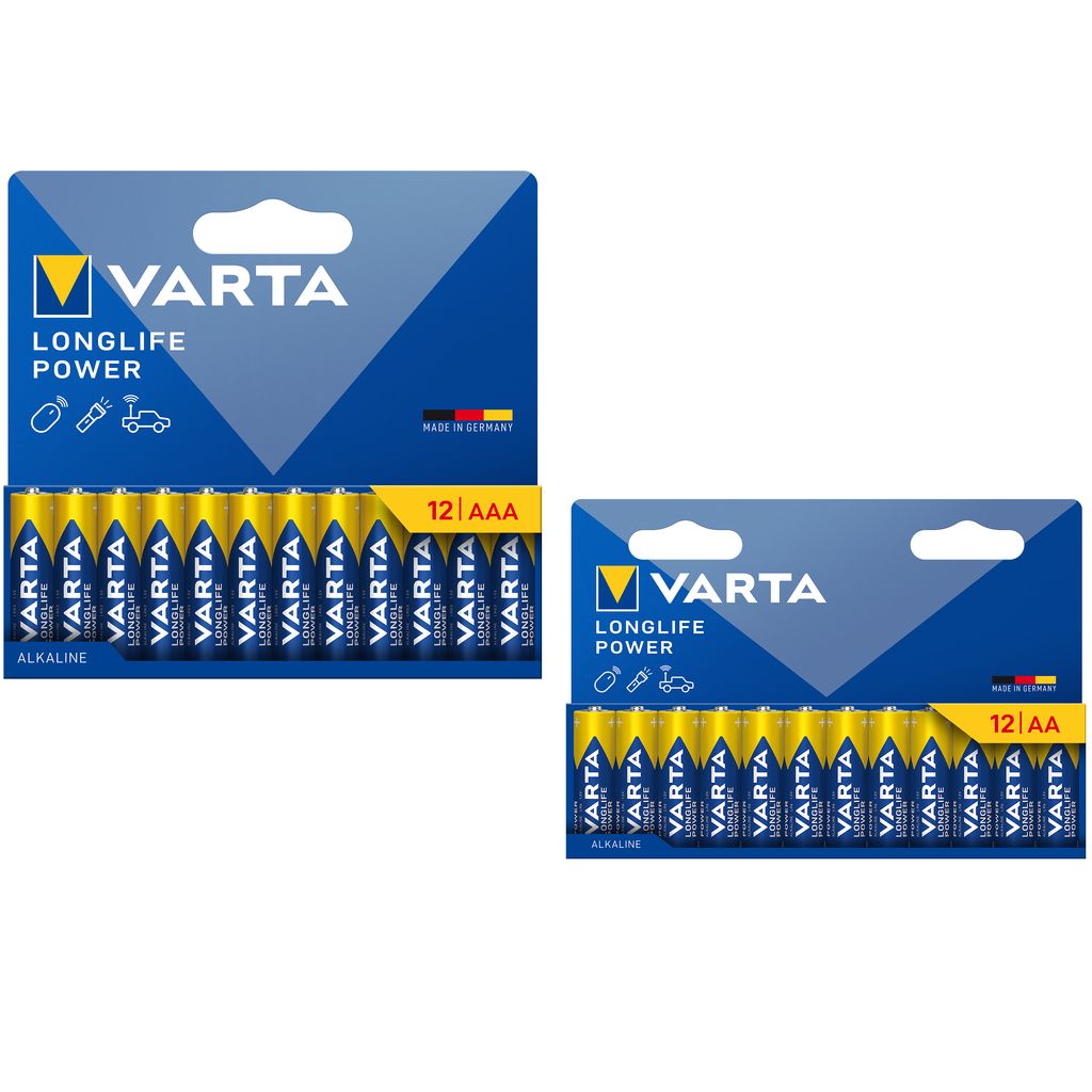 Varta Longlife Power 12-pack AA-batteri LR06 + 12-pack AAA-batteri LR3 | Batterier - Alkaliska-batterier - AAA-Batterier | Batteritema