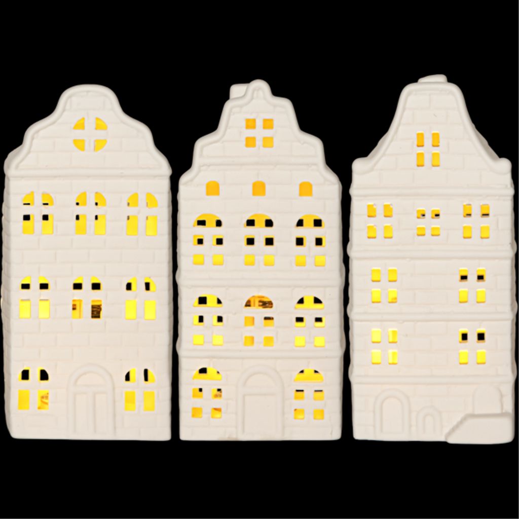 Star Trading inomhusdekoration Vinter porslinshus med LED-ljus 3-pack – vit