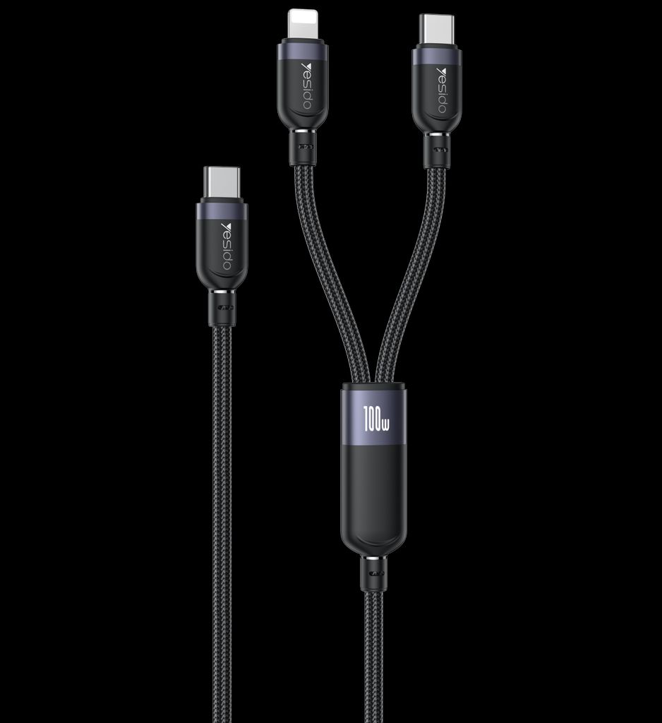 Yesido 2-in-1 USB-C - USB-C / Lightning -latauspöytä 100W, 1,2m