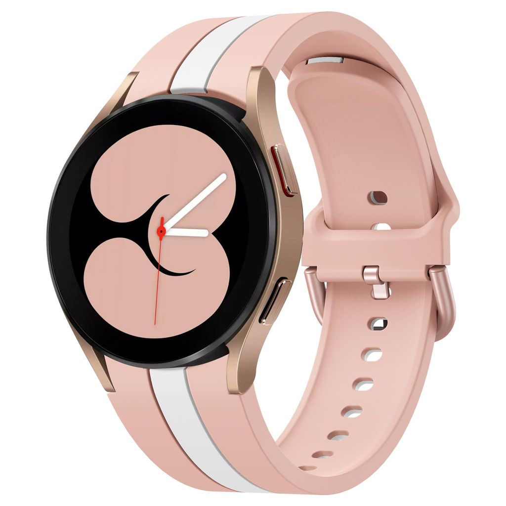 Samsung Galaxy Watch 7/6/5 -kellonrannekkeet silikonikuviolla ja pystysuorilla raidoilla – pinkki/valkoinen