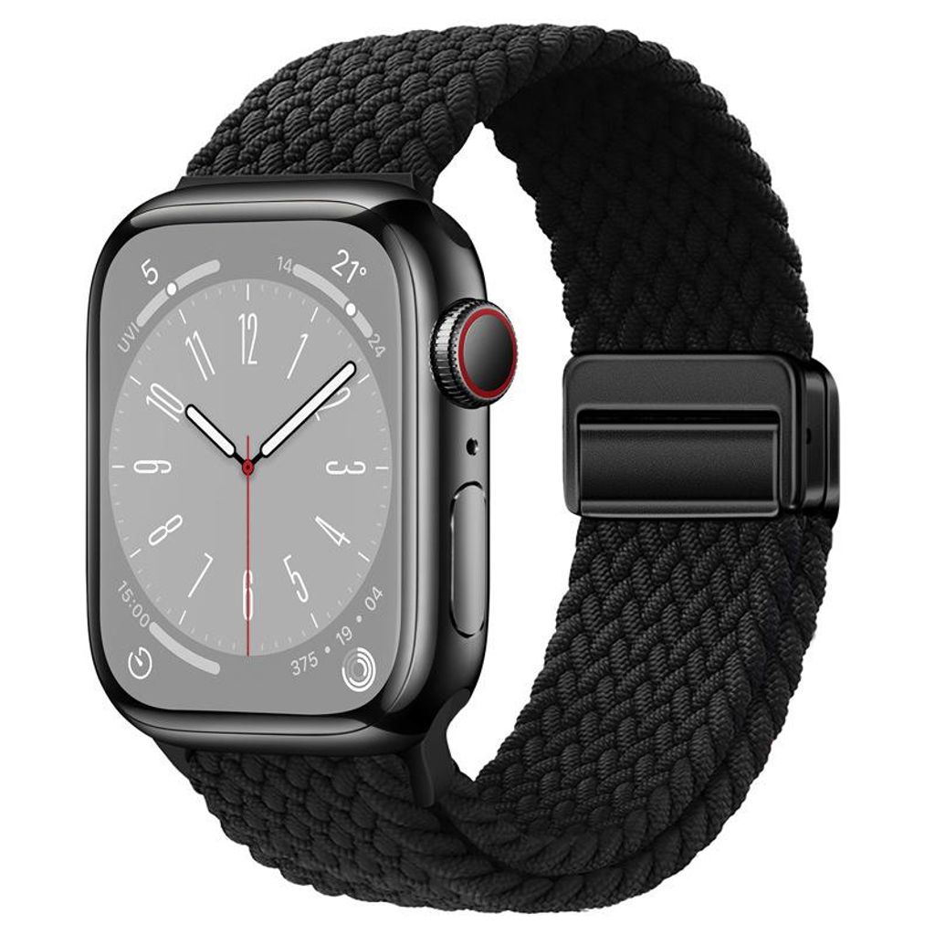 Apple Watch 49/46/45/44/42 mm kellonranneke punotulla nailonisella magneettisoljella – musta