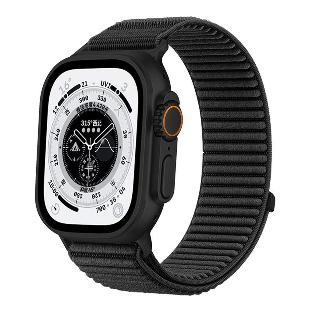 Apple Watch 42/44/45/46/49mm nailonranneke – Musta
