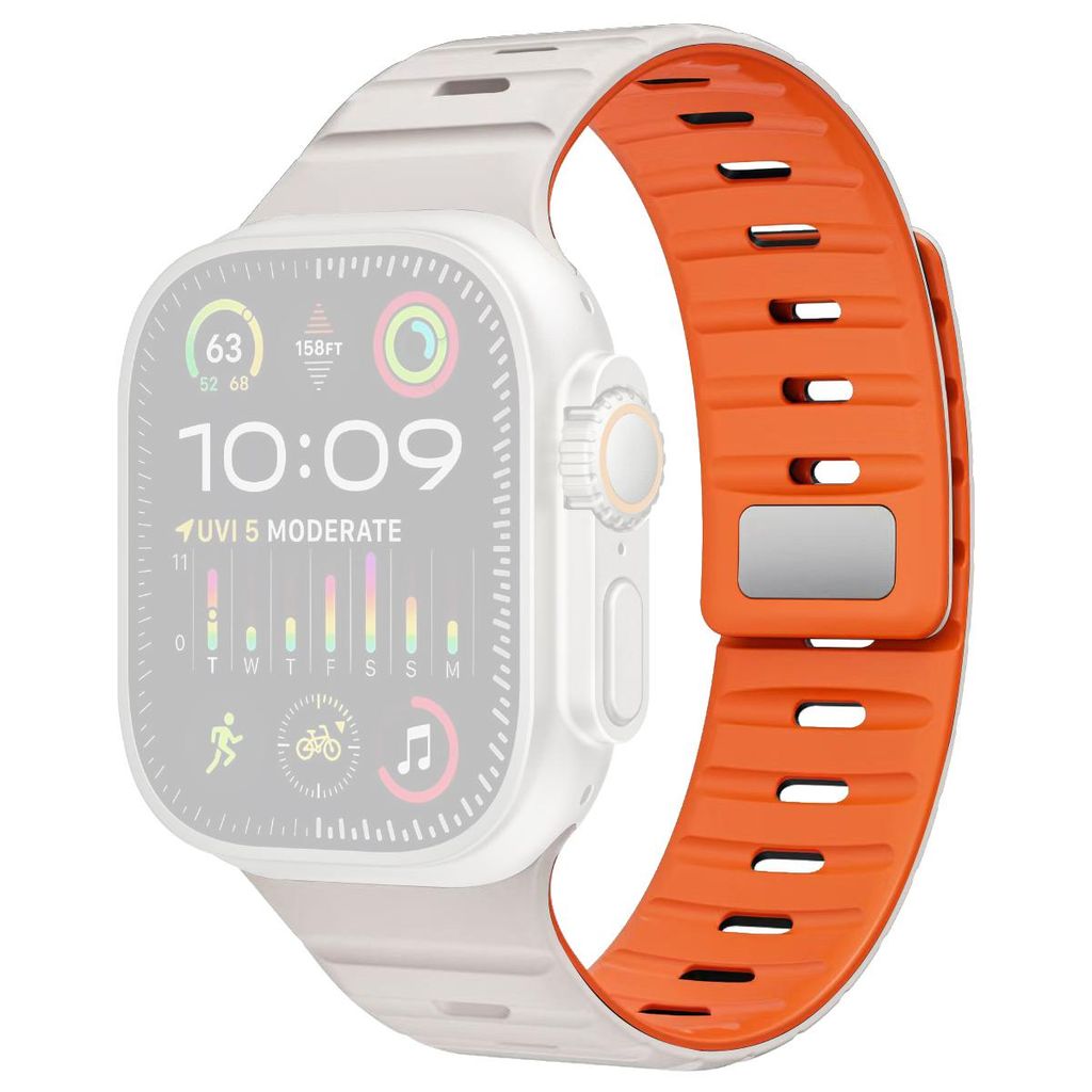 Apple Watch 42/44/45/46/49 mm kellonranneke silikonilla ja magneettisoljella – valkoinen/oranssi